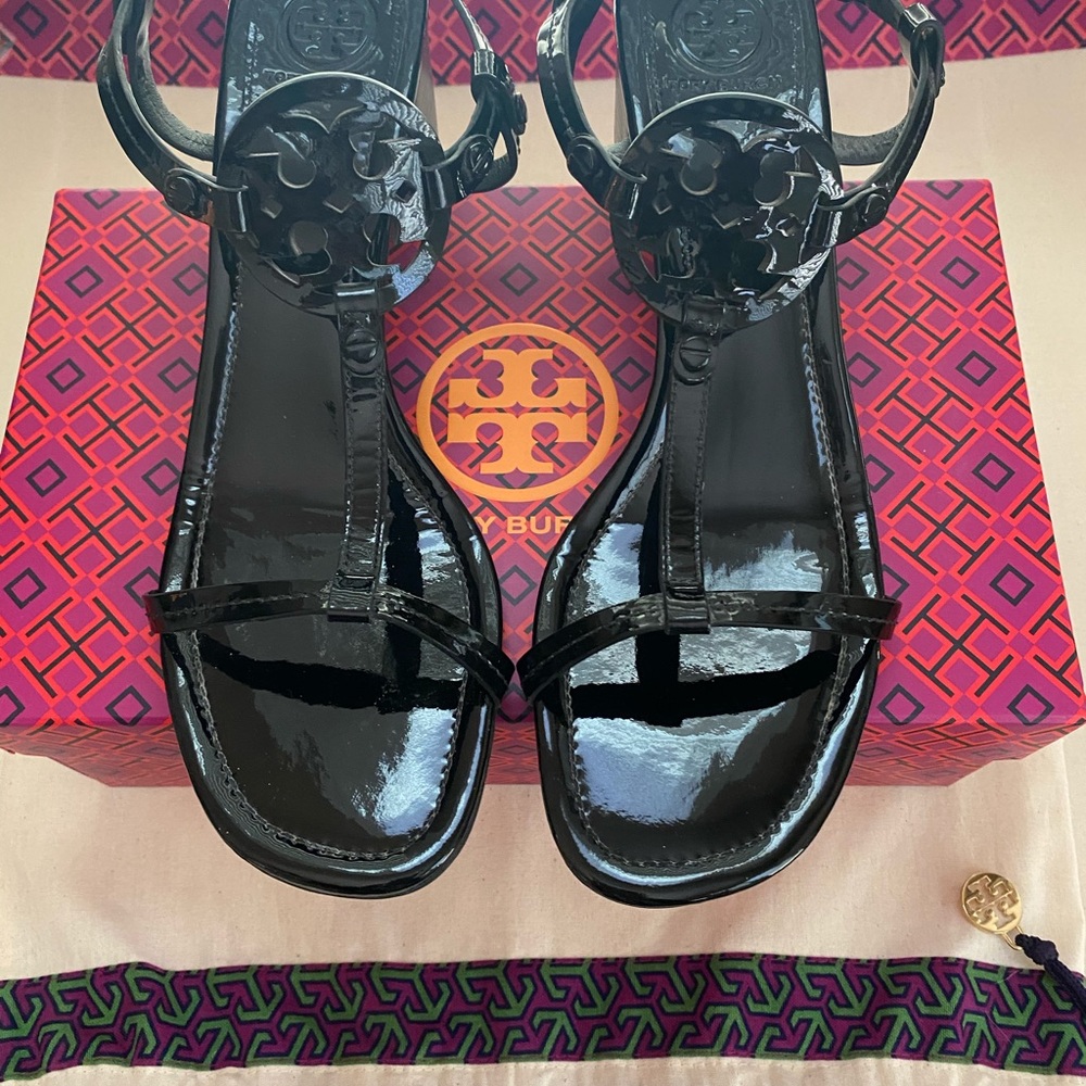 Tory Burch Black Patent Sandals